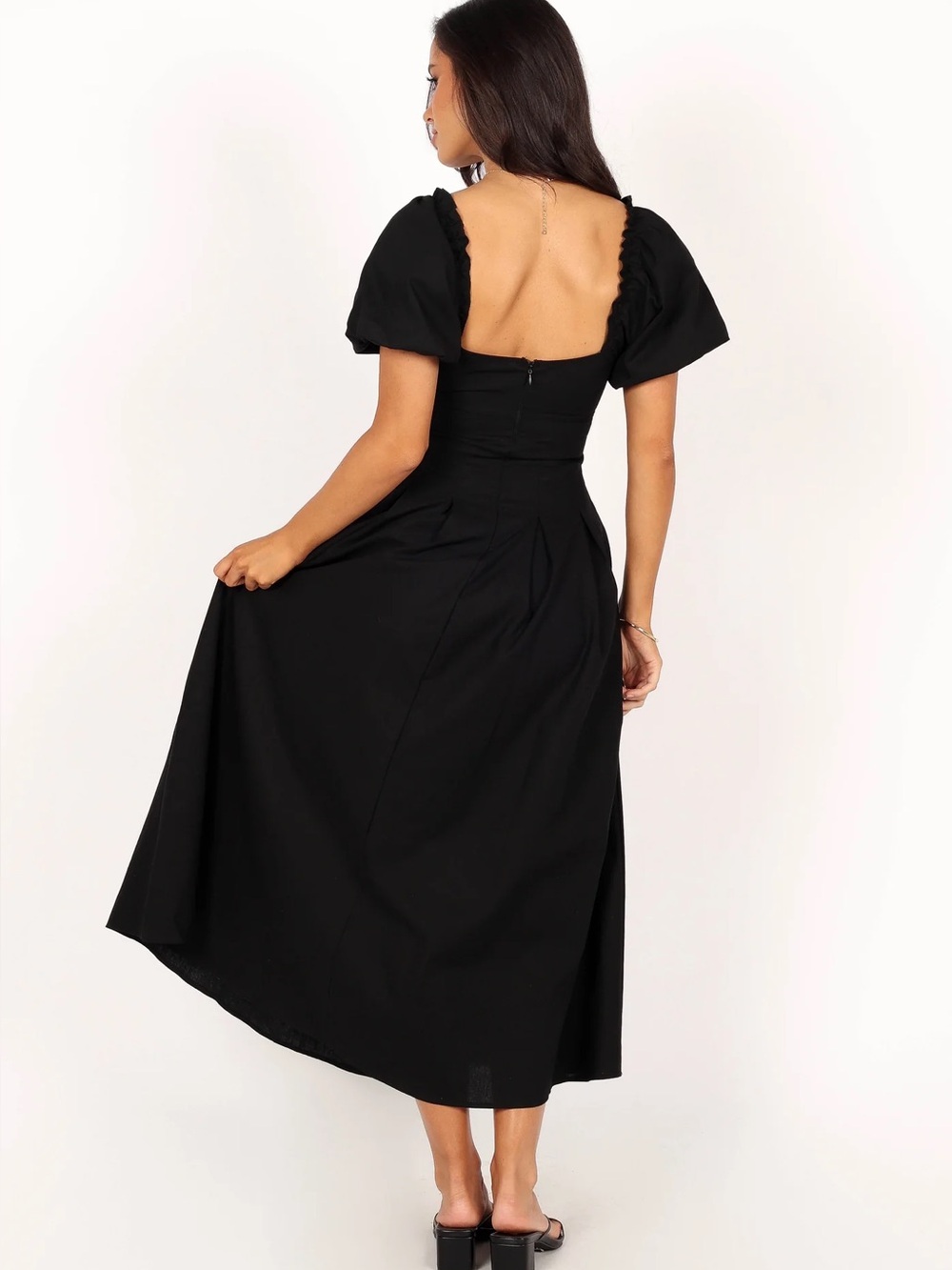 Petal & Pup Maria Puff Sleeve Cutout Midi Dress Black XL NWT - Picture 3 of 10